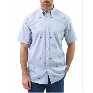Men Chaps Easy Care Button Down Shirt Whimsical Crab Print Short Sleeve Size 4XB